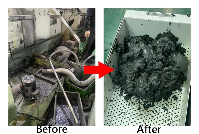Centrifugal Separator Before & After – Effectively processes waste liquid, recovers solid residues, and improves machining efficiency.