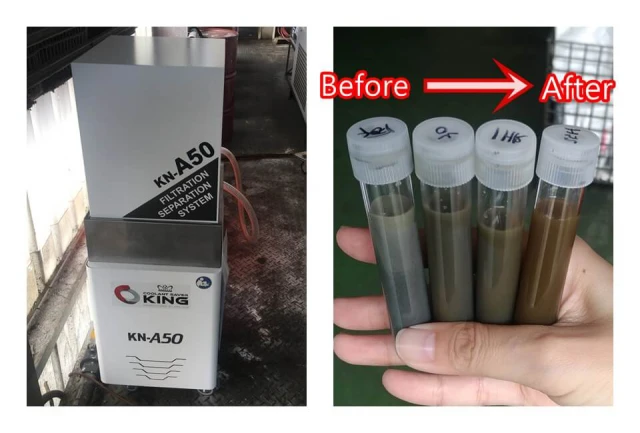 KN-A50 Filtration System – Before & after results, efficiently removing suspended solids and contaminants.