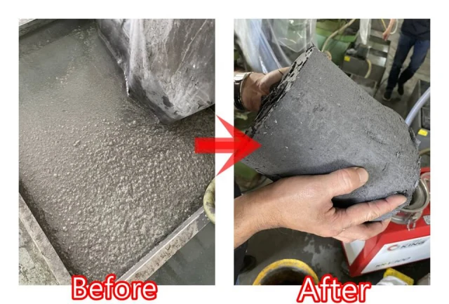 KN-V300 The Sump Cleaner Unit – Before & after results, effectively removing sludge and contaminants from the machine base.